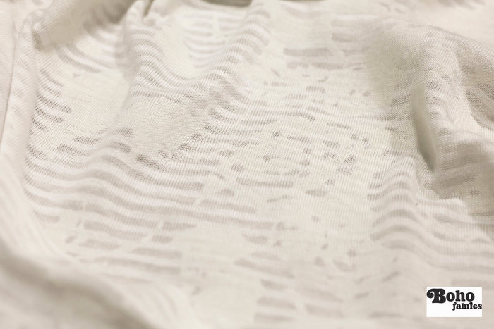 White Striped Floral Burnout Jersey Knit Fabric - Boho Fabrics - Jersey Knit Printed Fabric