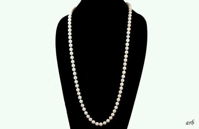 Wonderful Necklace of Real Individually Knotted White Pearls Lariat Length
